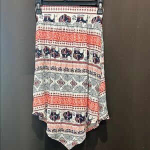Rue21 Elephant Print Bohemian Midi Skirt - Coral and Navy, Size 5